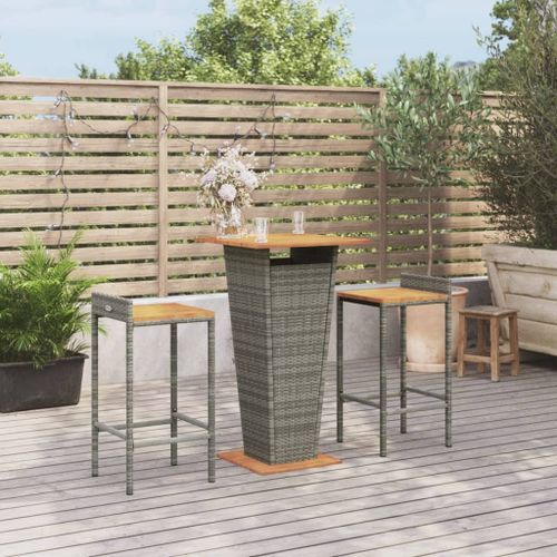 Ensemble de bar jardin 3 pcs gris poly rotin/bois massif acacia - Photo n°2; ?>