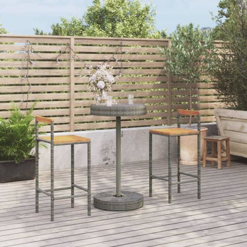 Ensemble de bar jardin 3 pcs gris poly rotin/bois massif acacia - Photo n°2; ?>