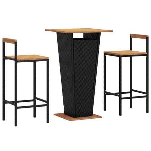 Ensemble de bar jardin 3 pcs noir poly rotin/bois massif acacia - Photo n°3; ?>