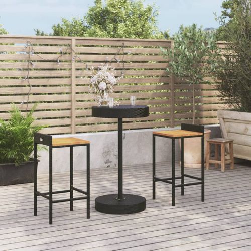 Ensemble de bar jardin 3 pcs noir poly rotin/bois massif acacia - Photo n°2; ?>