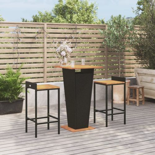 Ensemble de bar jardin 3 pcs noir poly rotin/bois massif acacia - Photo n°2; ?>