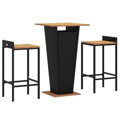 Ensemble de bar jardin 3 pcs noir poly rotin/bois massif acacia - Photo n°3; ?>