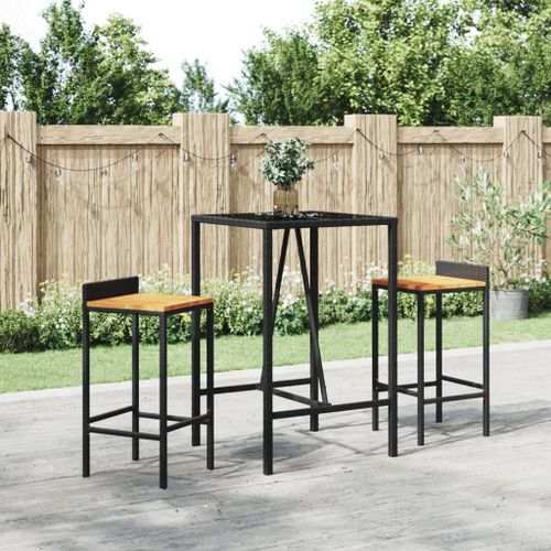 Ensemble de bar jardin 3 pcs noir poly rotin/bois massif acacia - Photo n°2; ?>