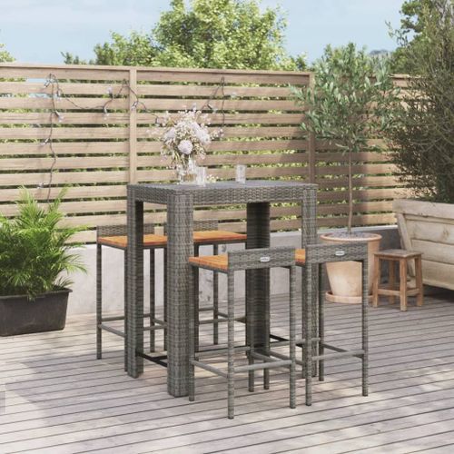 Ensemble de bar jardin 5 pcs gris poly rotin/bois massif acacia - Photo n°2; ?>