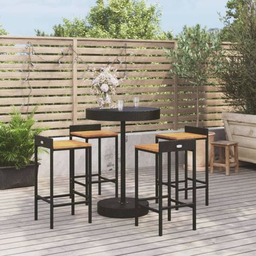 Ensemble de bar jardin 5 pcs noir poly rotin/bois massif acacia - Photo n°2; ?>