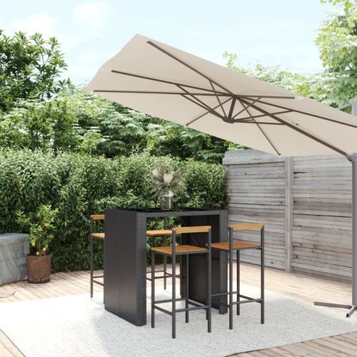 Ensemble de bar jardin 5 pcs noir poly rotin/bois massif acacia - Photo n°2; ?>