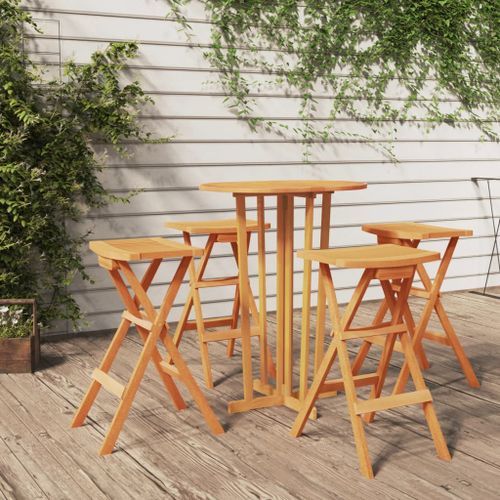 Ensemble de bar pliable 5 pcs Bois de teck massif - Photo n°2; ?>