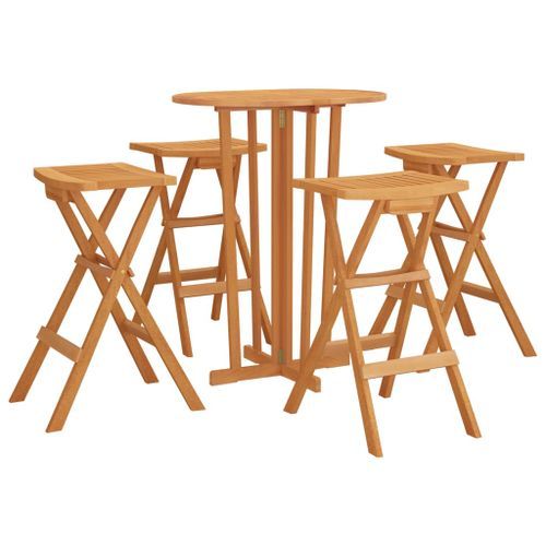 Ensemble de bar pliable 5 pcs Bois de teck massif - Photo n°3; ?>