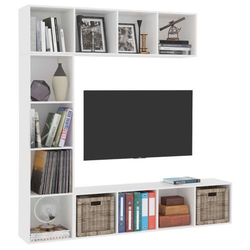 Ensemble de bibliothèque/meuble TV 3 pcs Blanc 180x30x180 cm - Photo n°3; ?>