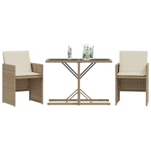 Ensemble de bistro 3 pcs avec coussins beige résine tressée - Photo n°3; ?>