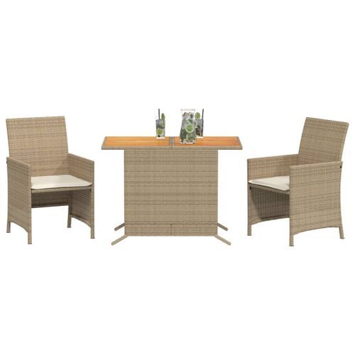 Ensemble de bistro 3 pcs avec coussins beige résine tressée - Photo n°3; ?>