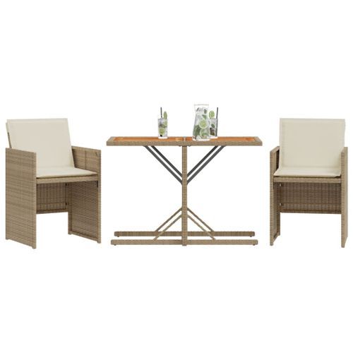 Ensemble de bistro 3 pcs avec coussins beige résine tressée - Photo n°3; ?>