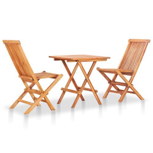 Ensemble de bistro 3 pcs avec coussins bleu clair Bois de teck - Photo n°2; ?>