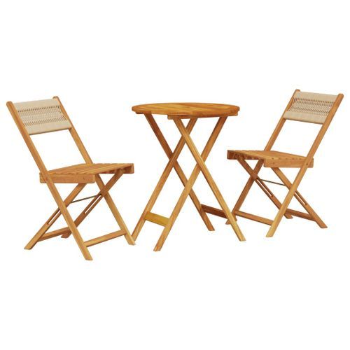 Ensemble de bistro 3 pcs beige polypropylène et bois massif - Photo n°2; ?>