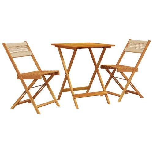 Ensemble de bistro 3 pcs beige polypropylène et bois massif - Photo n°2; ?>