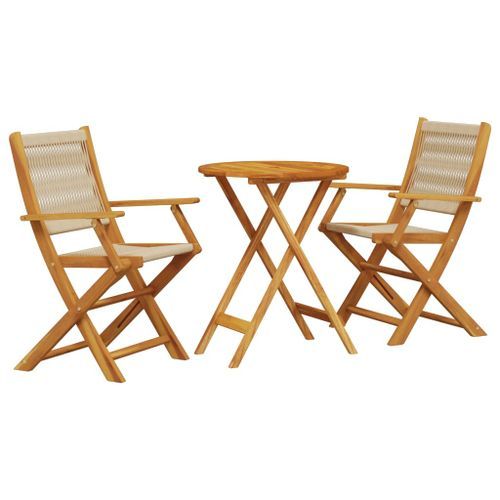 Ensemble de bistro 3 pcs beige polypropylène et bois massif - Photo n°2; ?>