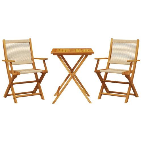 Ensemble de bistro 3 pcs beige polypropylène et bois massif - Photo n°2; ?>