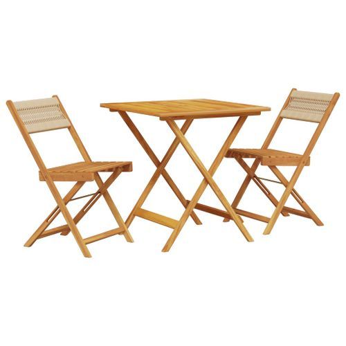 Ensemble de bistro 3 pcs beige polypropylène et bois massif - Photo n°2; ?>