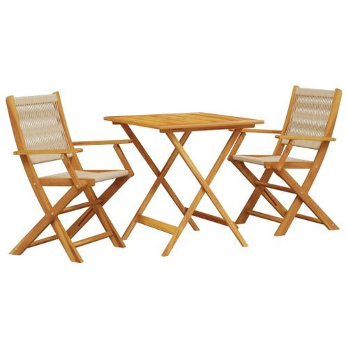 Ensemble de bistro 3 pcs beige polypropylène et bois massif - Photo n°2; ?>