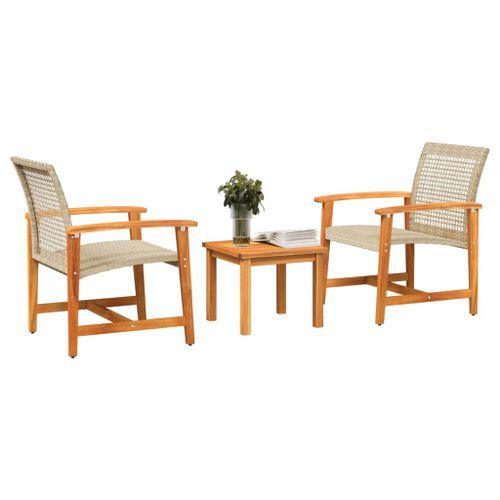 Ensemble de bistro 3 pcs beige résine tressée et bois d'acacia - Photo n°3; ?>