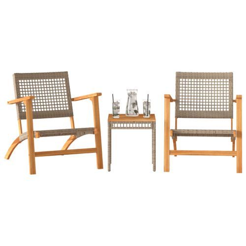 Ensemble de bistro 3 pcs beige résine tressée et bois d'acacia - Photo n°3; ?>