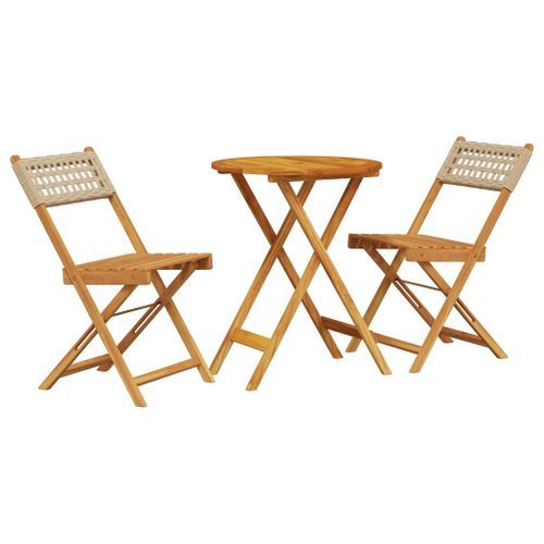 Ensemble de bistro 3 pcs beige résine tressée et bois massif - Photo n°2; ?>