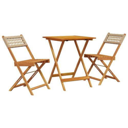 Ensemble de bistro 3 pcs beige résine tressée et bois massif - Photo n°2; ?>