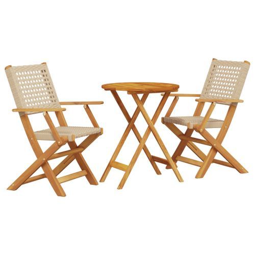 Ensemble de bistro 3 pcs beige résine tressée et bois massif - Photo n°2; ?>