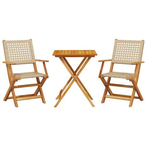 Ensemble de bistro 3 pcs beige résine tressée et bois massif - Photo n°2; ?>