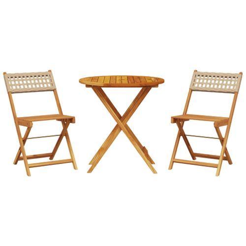 Ensemble de bistro 3 pcs beige résine tressée et bois massif - Photo n°2; ?>