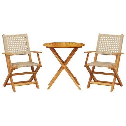 Ensemble de bistro 3 pcs beige résine tressée et bois massif - Photo n°2; ?>