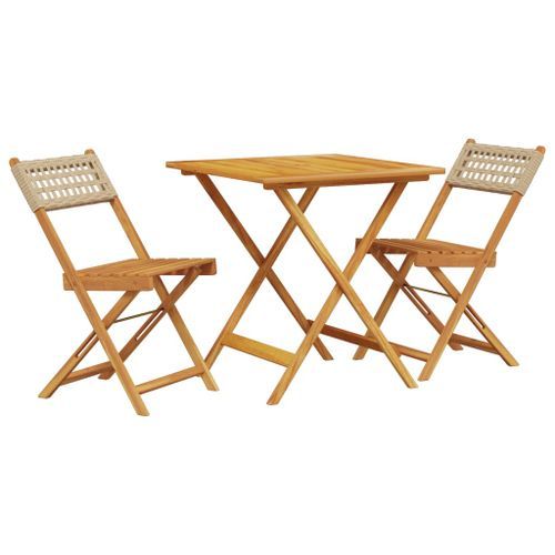 Ensemble de bistro 3 pcs beige résine tressée et bois massif - Photo n°2; ?>