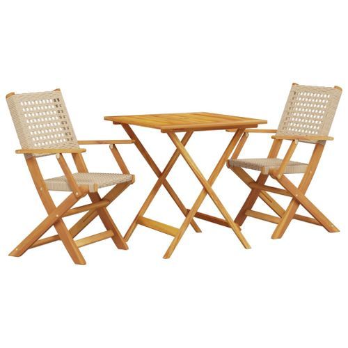 Ensemble de bistro 3 pcs beige résine tressée et bois massif - Photo n°2; ?>