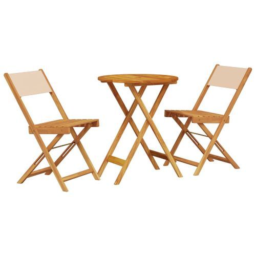 Ensemble de bistro 3 pcs beige tissu et bois massif - Photo n°2; ?>