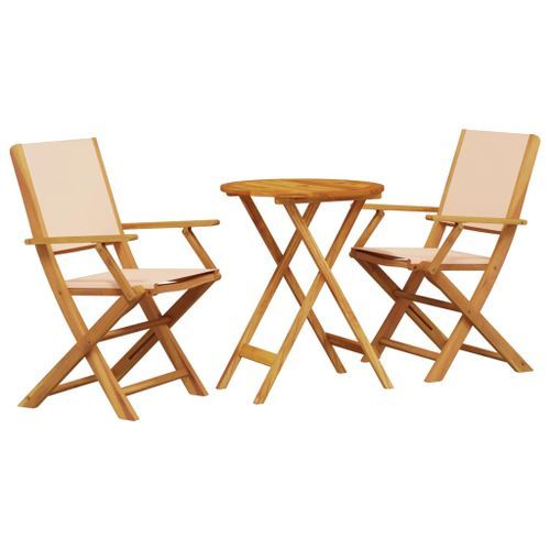 Ensemble de bistro 3 pcs beige tissu et bois massif - Photo n°2; ?>