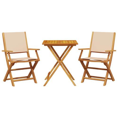 Ensemble de bistro 3 pcs beige tissu et bois massif - Photo n°2; ?>