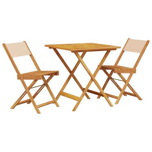 Ensemble de bistro 3 pcs beige tissu et bois massif - Photo n°2; ?>