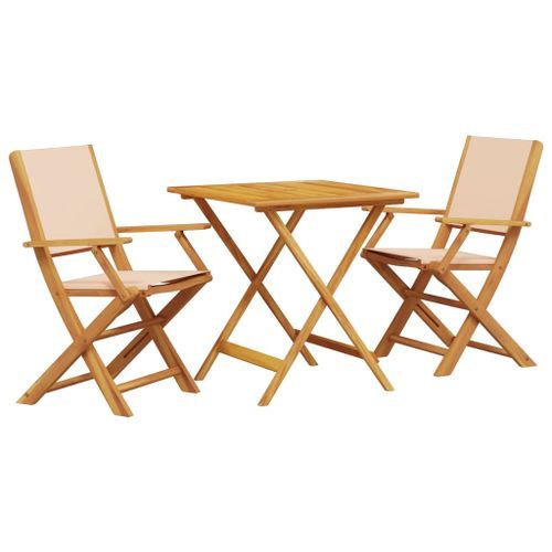 Ensemble de bistro 3 pcs beige tissu et bois massif - Photo n°2; ?>