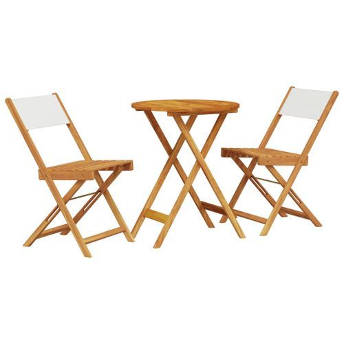 Ensemble de bistro 3 pcs blanc crème tissu et bois massif - Photo n°2; ?>