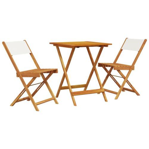 Ensemble de bistro 3 pcs blanc crème tissu et bois massif - Photo n°2; ?>