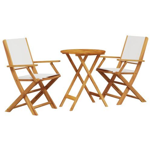 Ensemble de bistro 3 pcs blanc crème tissu et bois massif - Photo n°2; ?>