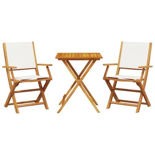 Ensemble de bistro 3 pcs blanc crème tissu et bois massif - Photo n°2; ?>