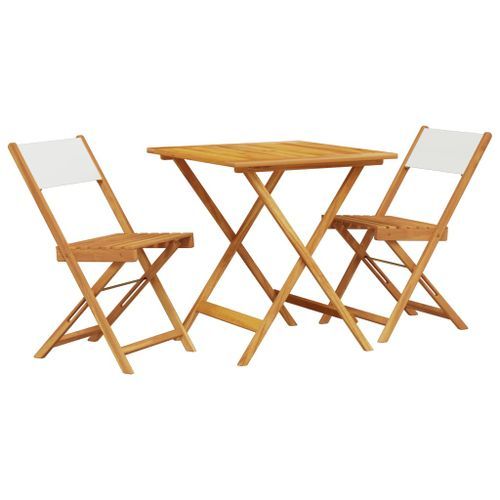 Ensemble de bistro 3 pcs blanc crème tissu et bois massif - Photo n°2; ?>