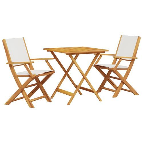 Ensemble de bistro 3 pcs blanc crème tissu et bois massif - Photo n°2; ?>