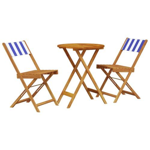 Ensemble de bistro 3 pcs bleu et blanc tissu et bois massif - Photo n°2; ?>