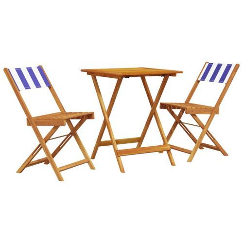 Ensemble de bistro 3 pcs bleu et blanc tissu et bois massif - Photo n°2; ?>