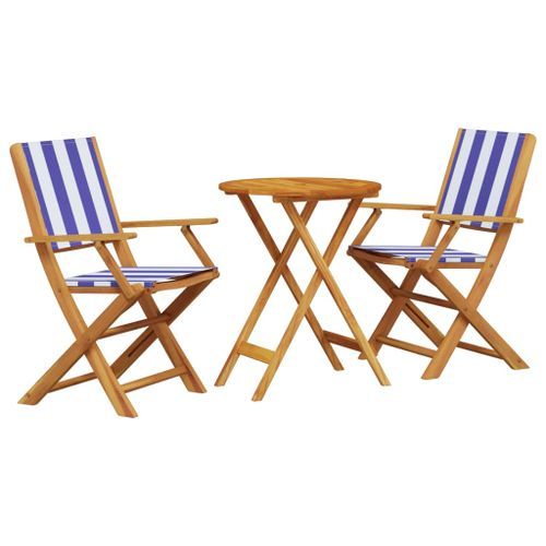 Ensemble de bistro 3 pcs bleu et blanc tissu et bois massif - Photo n°2; ?>