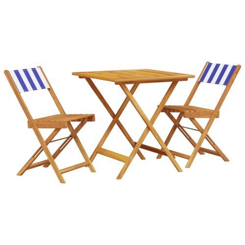 Ensemble de bistro 3 pcs bleu et blanc tissu et bois massif - Photo n°2; ?>