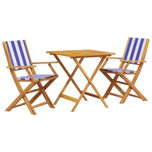 Ensemble de bistro 3 pcs bleu et blanc tissu et bois massif - Photo n°2; ?>