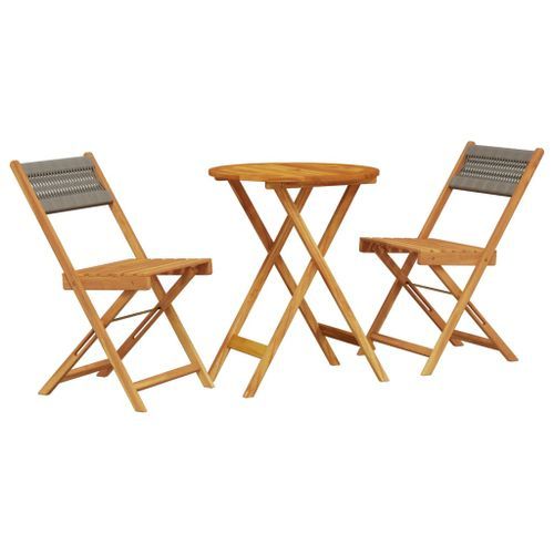 Ensemble de bistro 3 pcs gris polypropylène et bois massif - Photo n°2; ?>